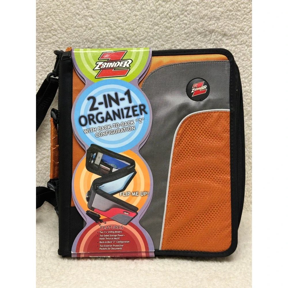 Case-it Z-Binder 2-in-1 Organizer Orange Black Dual 1.5 Inch D-Ring Zippered